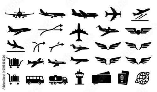 Fotografía Modern aviation airplane collection with cargo aircraft passenger jets and air t