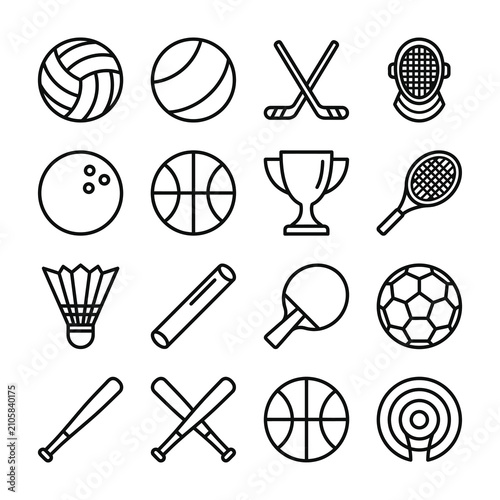 Sports icons and symbols for various games and activities