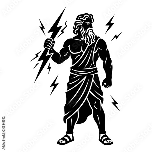 Standing Greek thunder god holding a lightning bolt