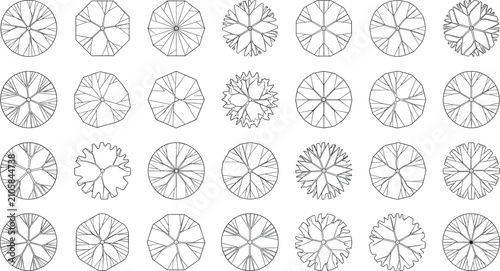 Canvastavla Tree Canopy Top View Collection with Landscape Plan Outline Vector Elements for