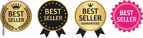 Cuadro en lienzo Best seller sticker badge featuring premium gold and red labels for quality products, awards, promotions, and editable vector illustration