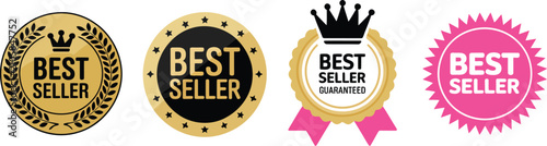 Fotografía Best seller sticker badge featuring premium gold and red labels for quality products, awards, promotions, and editable vector illustration