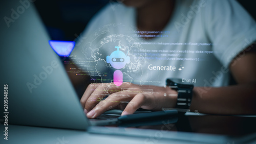 Konstfotografi Person using laptop with artificial intelligence chat interface displaying code