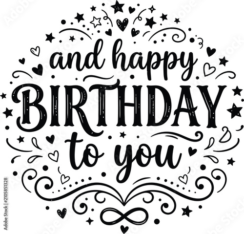 Konstfotografi Happy birthday greeting card design with elegant typography and whimsical illust