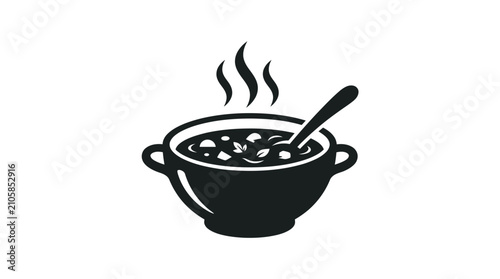 Foto Soup Bowl Silhouette With Spoon And Steam Black On White