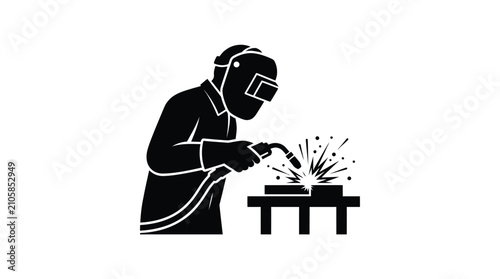 Obraz na płótnie Welder Silhouette With Sparks Black On White Background