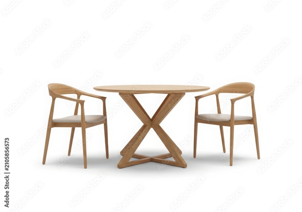 Fototapeta premium Modern wooden table with two chairs set