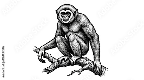 Cuadro en lienzo Gorilla sitting on tree branch looking.