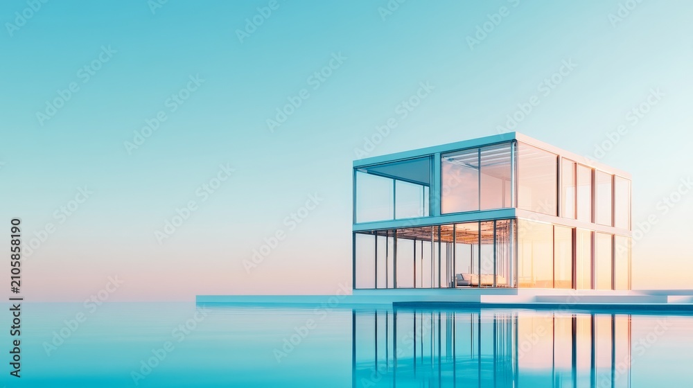 Fototapeta premium Interactive Blueprint Platform Transparent House Prototype Alternate Architectural Perspective, 3D digital house model, architectural visualization, smart home design concept