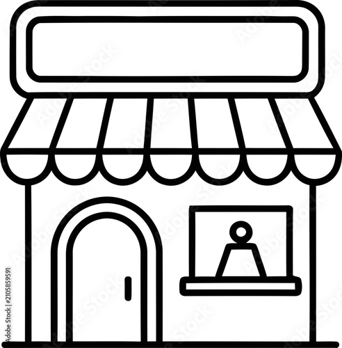 Outline Icon of a Storefront with Awning and Window Display