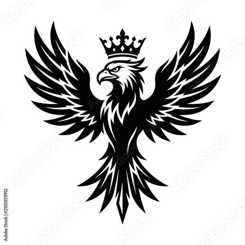 Ornate crowned eagle silhouette with sharp wings.