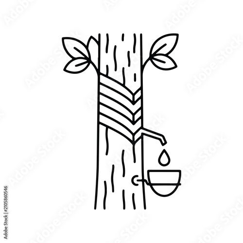 Rubber Tree Latex Harvesting Clean Line Art Icon