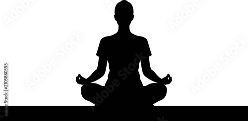 Photography Silhouette of person meditating in lotus pose against white background