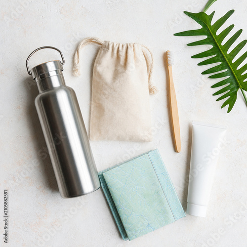 Reusable Travel Essentials Flat Lay