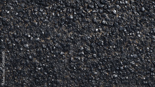 Close-up texture of fresh black asphalt pavement with compact stone aggregate