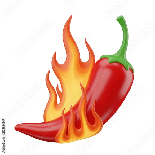A red hot chili pepper with flames coming out of it
