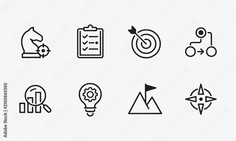 Fototapeta premium Strategy, plan, tactic line editable icon set