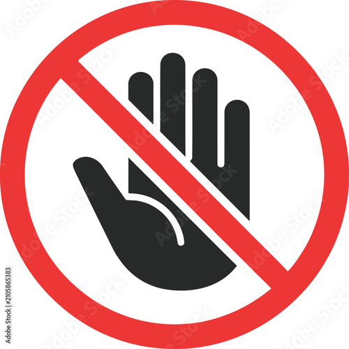 Bild auf Leinwand No entry prohibition symbol stop hand gesture forbidden red circle alert