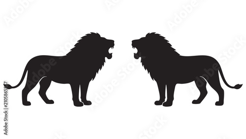 Cuadro en lienzo Lion silhouettes facing each other black graphic on white background