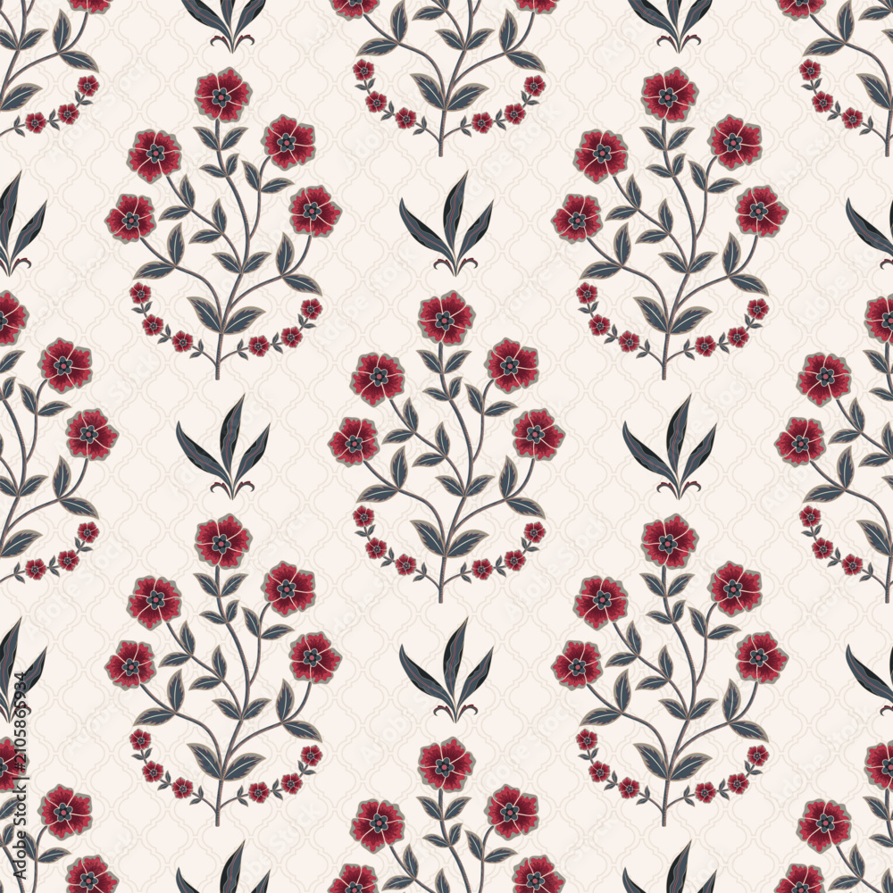 Fototapeta premium Vector Hand drawn colourful geometric flowers Motifs African boho paisley, seamless patterns with floral for fabric Ethnic Indian Pattern, textiles, clothing, wrapping paper, backdrop, banner.