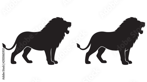 Lion silhouettes against a white background two views of a male feline