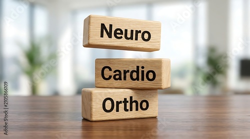 Wooden blocks stacked with medical specialties text