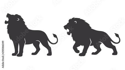 Lion silhouettes on a white background two views of a roaring feline
