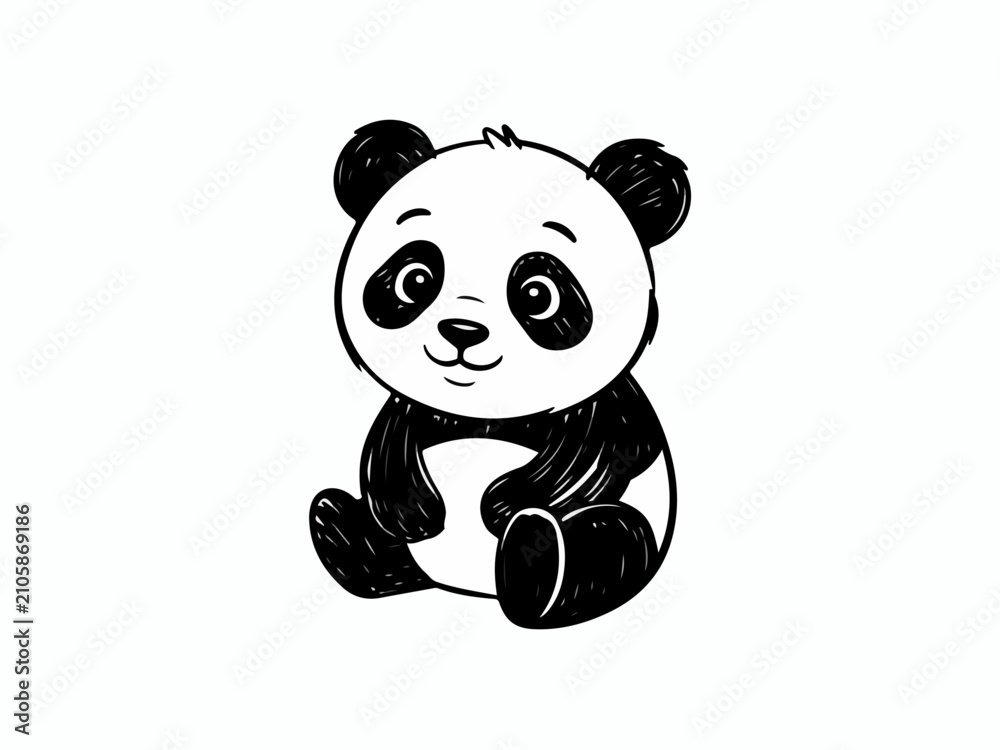 Obraz premium Cute baby panda illustration hand-drawn sketch style perfect for childrens designs animal themes and educational content