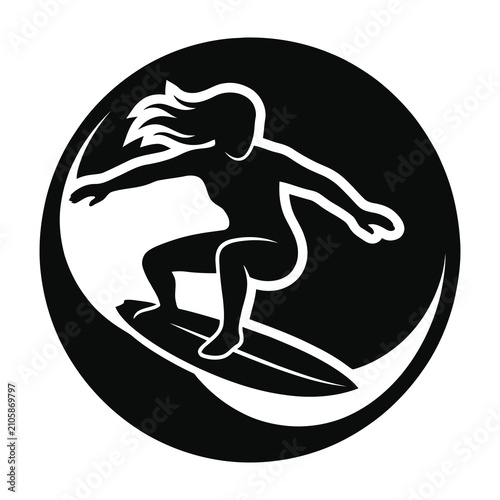 фотографія Surfer riding wave in black silhouette on white background recreational sports