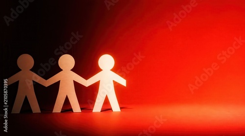 Paper figures holding hands representing unity teamwork