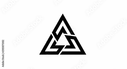 Abstract geometric symbol forming a triangle with interlocking shapes