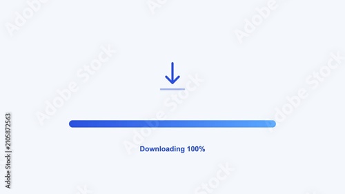 animated download progress bar filling to one hundred percent, blue color scheme