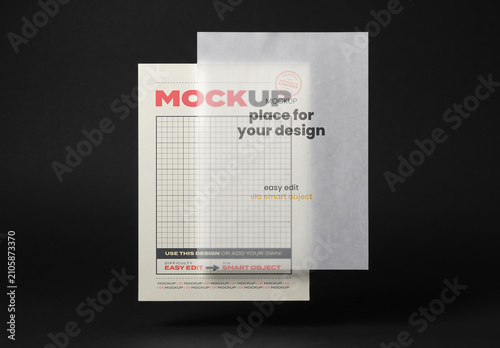 Page Poster and Trace Paper Above Mockup
