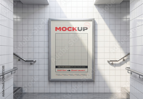 Poster Sign on Tiles Wall Mockup