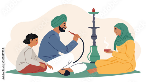People sharing hookah smoking and tea cultural social scene with middle eastern daily life drinking gathering tradition community relaxing lifestyle conversation hospitality afternoon