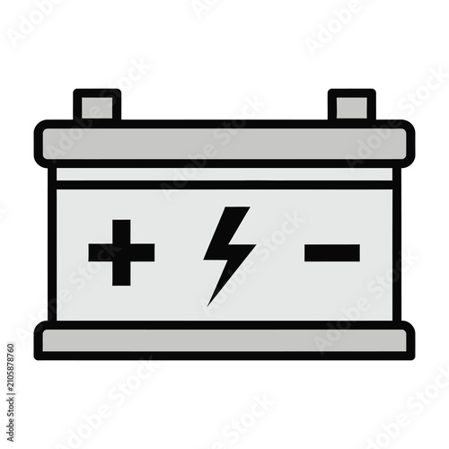 Battery icon with plus minus and lightning bolt symbols on white background