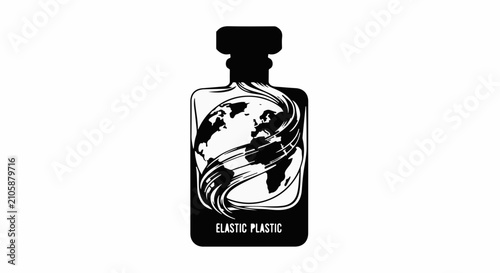 Globe within a bottle, symbolizing environmental impact of plastic.