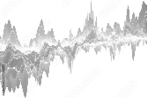 Konstfotografi Abstract halftone jagged dotted line representing fluctuating data graph, financial chart concept, minimalist style, dark dots on white