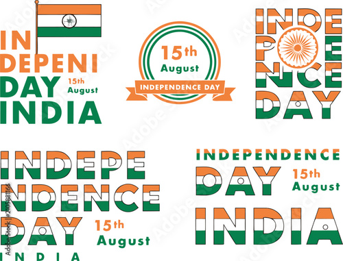Indian Independence Day celebration graphics with patriotic text and flag