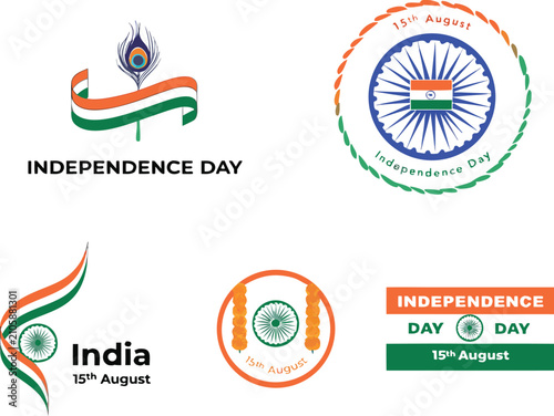 Indian Independence Day celebration graphics and logos with patriotic colors