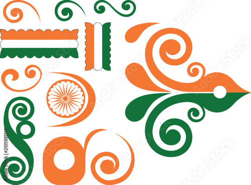 Vibrant Indian-inspired swirls and patterns in orange, green, and white hues
