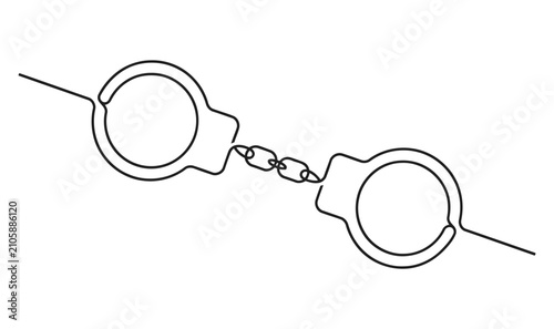 Foto Handcuffs continuous line drawing illustration with handcuffs prisoner confineme