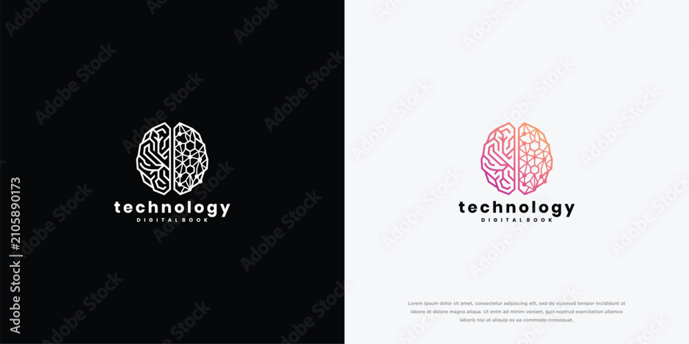 Fototapeta premium Digital Brain Technology Logo Concept - AI Neural Network Design