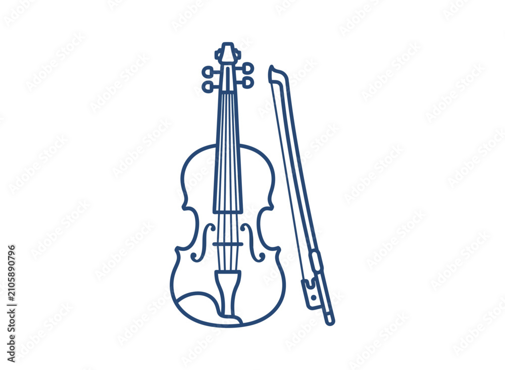 Fototapeta premium Minimalist Violin and Bow Vector Illustration