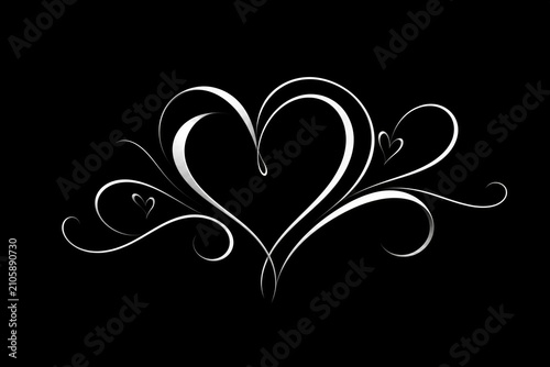 Stylized white heart flourish drawn on black background