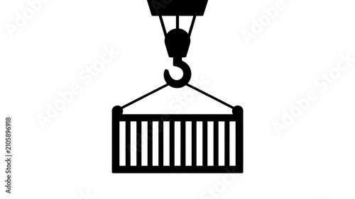 Industrial crane hook lifting a cargo container icon
