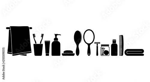 Foto Bathroom Essentials Icons Set, Hygiene and Personal Care Vector Graphics, Cleanl
