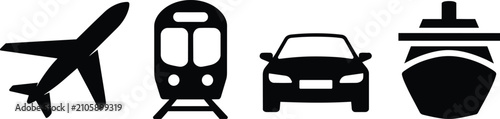 Canvastavla Transportation icons featuring airplane, commuter train, passenger car, and crui