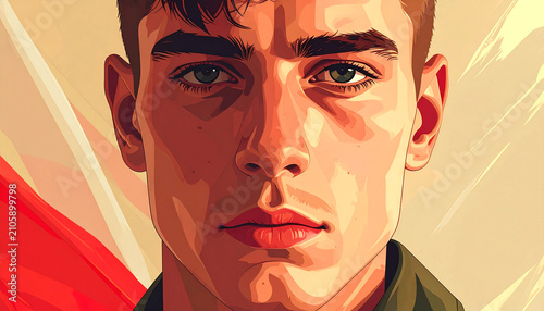 Stylized illustration of a polish soldier man's face