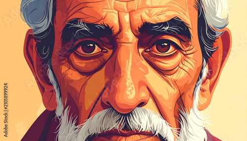 Stylized illustration of an iranian elderly mans face